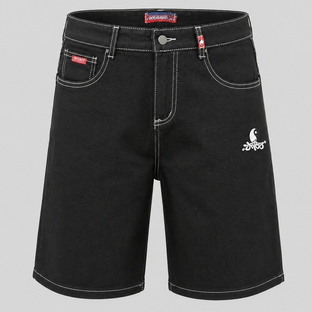 JNCO Jeans Black Denim Shorts Skull Logo Y2K Wide Leg Size M 90s Style
